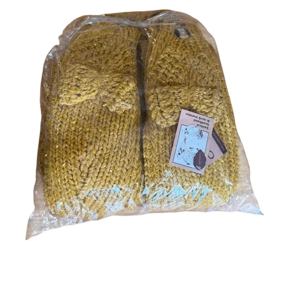 C.C Exclusives Women Chunky Knit Headband Ear Warmer Gold Sequin Twist lot of 12
